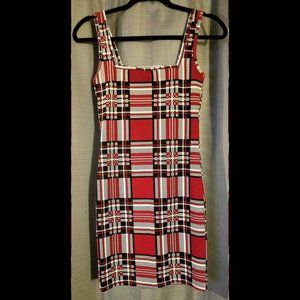 Red Plaid Square Neck Stretchy Dress Size 6